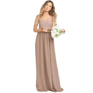 Show Me Your Mumu Women's June Maxi Dress L Soft Beige Ruffle Chiffon Bridesmaid